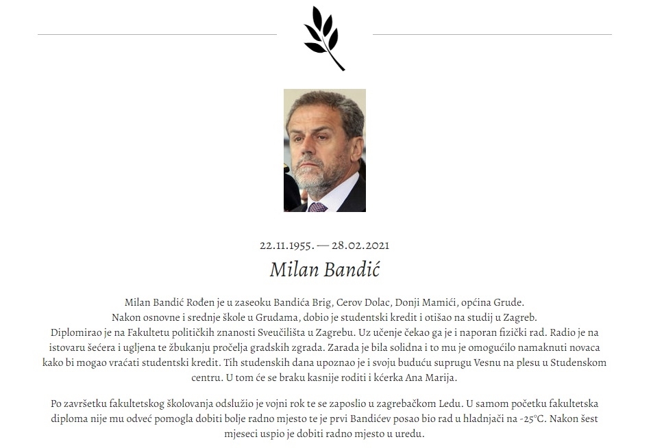 Osmrtnica Milan Bandić